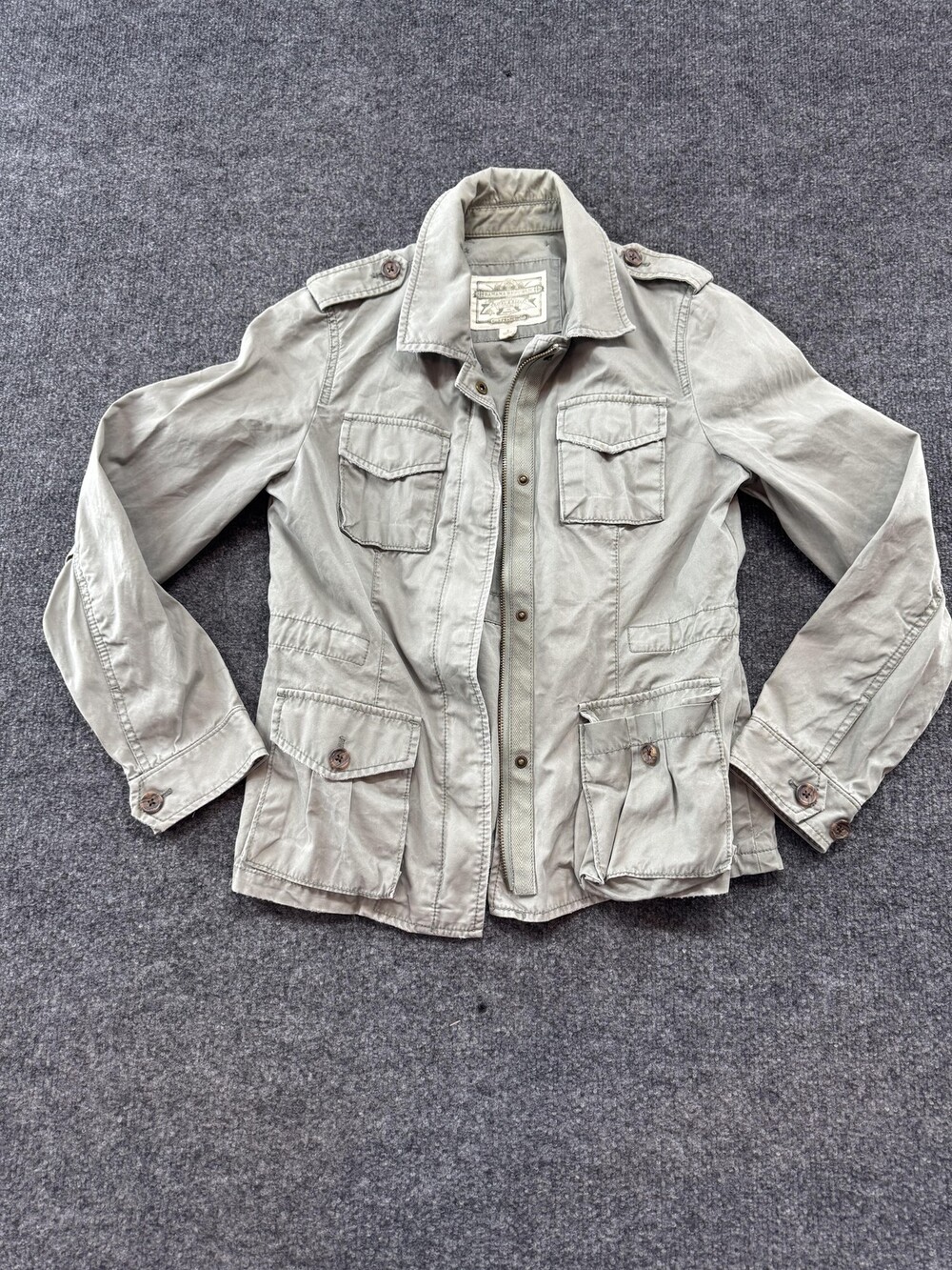 Banana Republic Jacket Womens Small Gray Military Twill Full Zip Button Pockets
